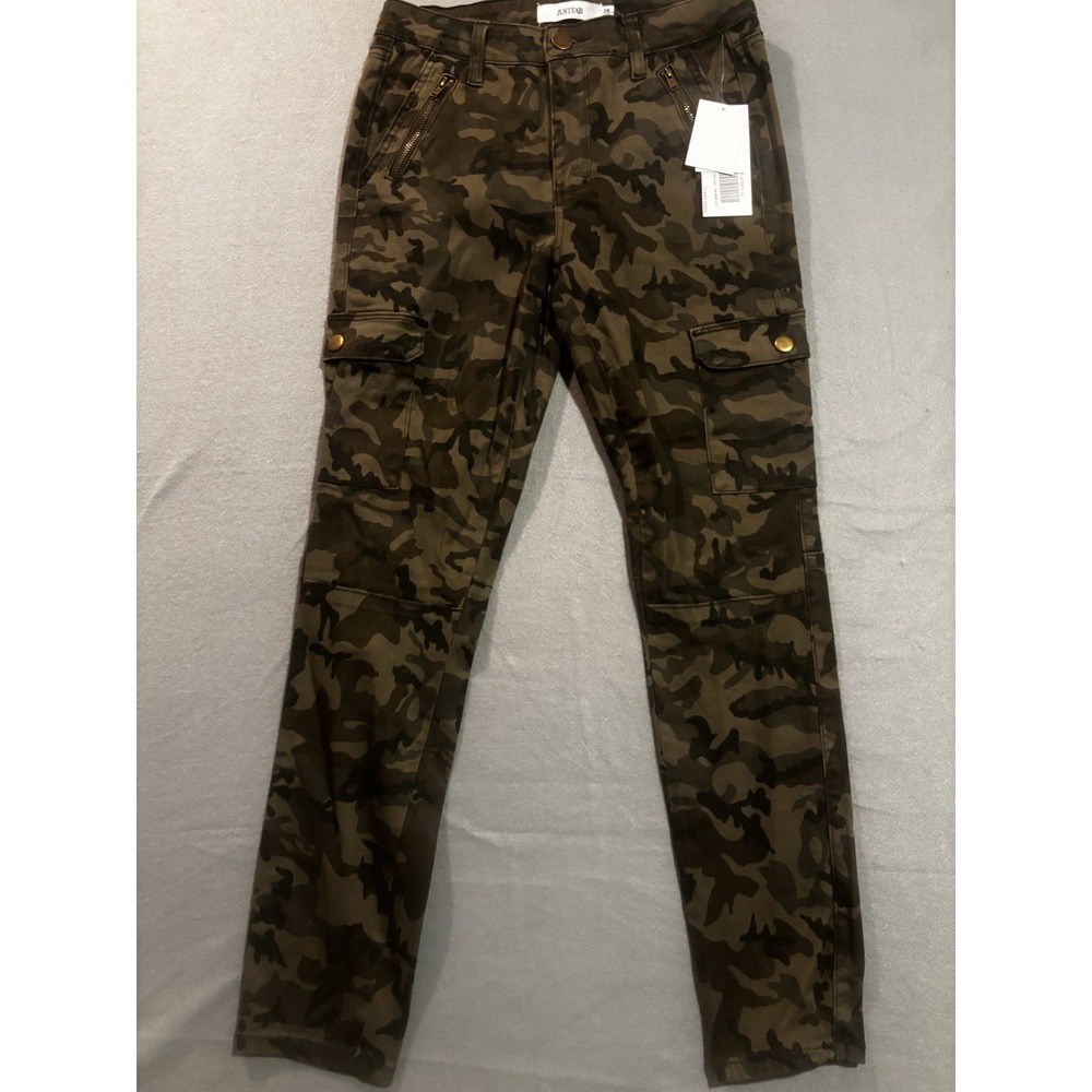 NEW Justfab Pants Women's Size 28 Camo Cargo Zip Pocket Utility Streetwear